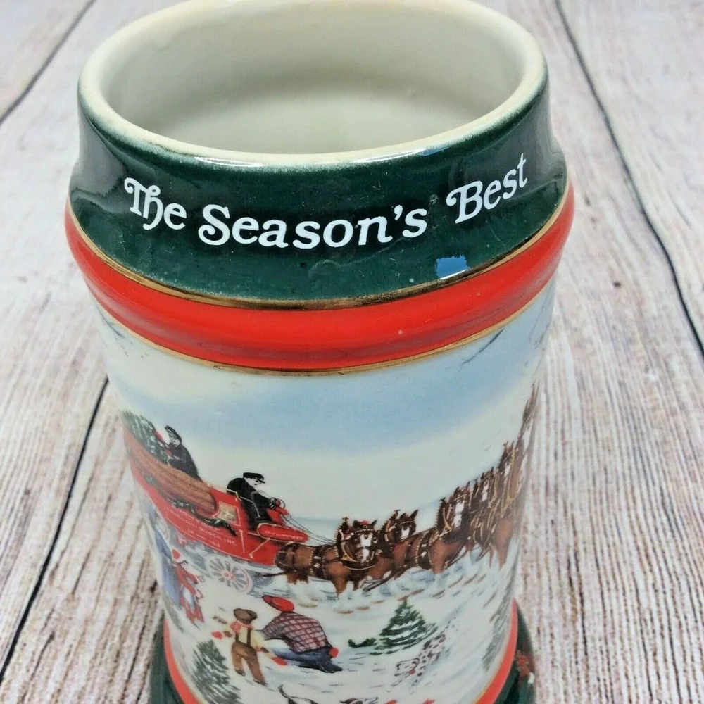 1991 Budweiser Anheuser‎ Busch Holiday Beer Stein Clydesdale Horses Vintage Mug